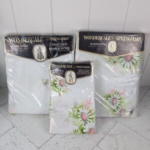 New VTG Springmaid Wondercale Pink Fresh Daisies Double Sheet Set Pillow Cases